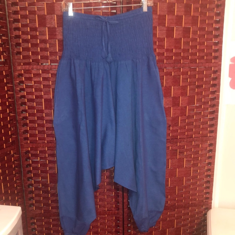 Women Blue Harem Onesies Over-the-Breast Pants or Waist Pants (NWOT)
